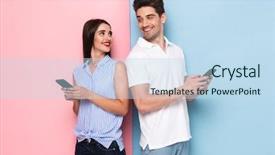  Presentation with optimistic - Beautiful PPT theme featuring optimastic - image of optimistic couple using backdrop and a sky blue colored foreground