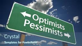  Presentation with blue sky - Amazing presentation having optimists-pessimists-road-sign backdrop and a ocean colored foreground