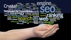  Presentation with quit social media - Colorful slides enhanced with optimization technique - concept or conceptual social media backdrop and a navy blue colored foreground