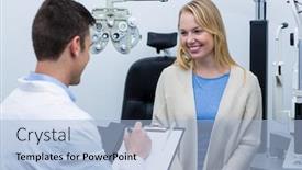  Presentation with ophthalmology - Beautiful slides featuring optometrist consulting female patient in ophthalmology clinic backdrop and a light blue colored foreground