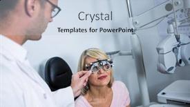  Presentation with optometrist - Slides enhanced with optometrist-examining-female-patient background and a light blue colored foreground