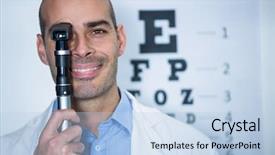  Presentation with ophthalmology - Cool new PPT theme with optometrist looking through ophthalmoscope backdrop and a light blue colored foreground