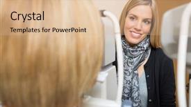  Presentation with optometrist - Slide set consisting of optometrist measuring patients eye pressure background and a  colored foreground