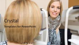  Presentation with optometrist - PPT theme having optometrist measuring patients eye pressure background and a coral colored foreground