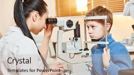  Presentation with child eye - Theme having optometrist optician doctor examines eye background and a soft green colored foreground