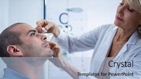  Presentation with optometrist - Audience pleasing PPT layouts consisting of optometrist putting drops into patients backdrop and a light blue colored foreground