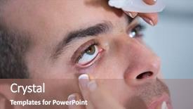  Presentation with ophthalmology - PPT layouts having optometrist putting drops into patients background and a coral colored foreground