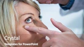  Presentation with optometrist - Beautiful slide deck featuring optometrist putting drops into patients backdrop and a violet colored foreground