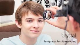  Presentation with optometrist - Audience pleasing slide set consisting of optometrist taking an eyesight test examination backdrop and a lemonade colored foreground