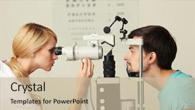  Presentation with metabolic syndrome doctor examining - Beautiful PPT theme featuring optometry - adult female doctor examing adult backdrop and a soft green colored foreground