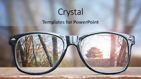  Presentation with vintage retro - Presentation design featuring optometry - hipster glasses on a park background and a light blue colored foreground