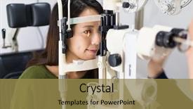  Presentation with eye doctor - Cool new PPT theme with optometry - woman having her eyes examined backdrop and a gold colored foreground