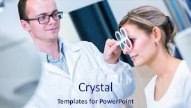  Presentation with optometry - Presentation theme with optometry concept - pretty young woman having her eyes examined by an eye doctor background and a sky blue colored foreground