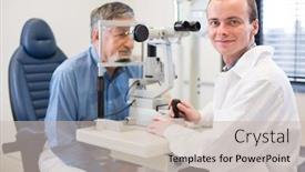  Presentation with eye doctor - Slide set consisting of optometry-concept-pretty-young-woman background and a soft green colored foreground