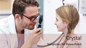  Presentation with child eye - Theme enhanced with optometry male optometrist optician doctor background and a coral colored foreground