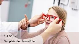  Presentation with optometry - Slide deck featuring optometry male optometrist optician doctor background and a coral colored foreground