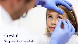  Presentation with child eye - PPT theme enhanced with optometry male optometrist optician doctor background and a sky blue colored foreground