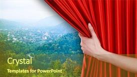  Presentation with red curtain - PPT theme consisting of opulent - human hand opens red curtain background and a  colored foreground