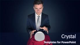  Presentation with magic ball - Audience pleasing theme consisting of oracle - handsome businessman with magic ball backdrop and a navy blue colored foreground