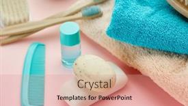  Presentation with skin care - Audience pleasing presentation theme consisting of oral-and-skin-care-products backdrop and a coral colored foreground