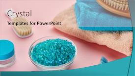  Presentation with skin care - Amazing PPT theme having oral-and-skin-care-products backdrop and a lemonade colored foreground