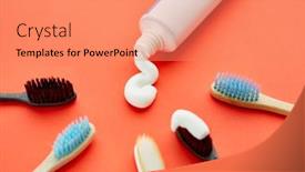  Presentation with toothpaste - PPT theme with oral-care-products-toothbrushes-toothpaste background and a coral colored foreground