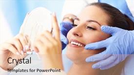  Presentation with oral cavity - Colorful PPT layouts enhanced with oral cavity - adult woman having a visit backdrop and a coral colored foreground