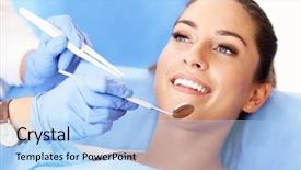  Presentation with oral cavity - Theme enhanced with oral cavity - adult woman having a visit background and a light blue colored foreground