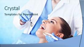  Presentation with oral cavity - Theme with oral cavity - adult woman having a visit background and a sky blue colored foreground