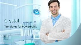  Presentation with organic light emitting diode - PPT layouts enhanced with oral cavity - young male dentist in light background and a sky blue colored foreground