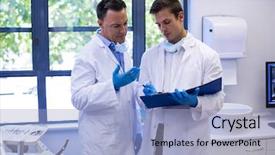  Presentation with holistic clinic - Colorful presentation theme enhanced with oral communication - attentive dentists discussing reports backdrop and a  colored foreground