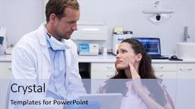  Presentation with dentist - Colorful slide deck enhanced with oral communication - dentist discussing over digital tablet backdrop and a  colored foreground