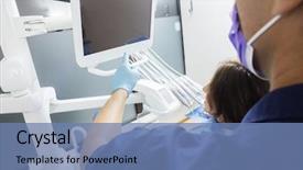  Presentation with laptop blank screen - PPT theme having oral communication - dentist showing blank screen background and a teal colored foreground