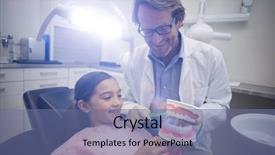  Presentation with brush - Colorful PPT layouts enhanced with oral communication - dentist showing young patient how backdrop and a ocean colored foreground