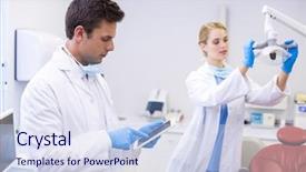  Presentation with using digital tablet - Audience pleasing presentation theme consisting of oral communication - dentist using digital tablet while backdrop and a  colored foreground