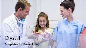  Presentation with brush - Presentation theme enhanced with oral communication - dentists showing young patient how background and a  colored foreground