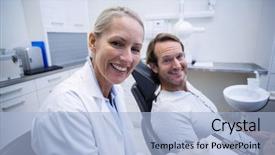  Presentation with writing - Cool new slide set with oral communication - female dentist writing on clipboard backdrop and a light blue colored foreground