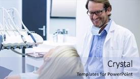  Presentation with nurse a male patient - Beautiful PPT layouts featuring oral communication - male dentist interacting with female backdrop and a light blue colored foreground