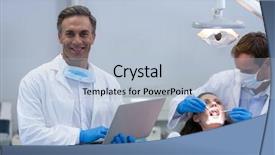  Presentation with dentist - Beautiful presentation theme featuring oral communication - portrait of dentist holding laptop backdrop and a light blue colored foreground