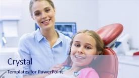  Presentation with dental mother and child - PPT theme consisting of oral communication - portrait of smiling mother background and a sky blue colored foreground