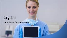  Presentation with nurse and patient holding hands - Colorful PPT theme enhanced with oral communication - portrait of smiling nurse holding backdrop and a light blue colored foreground