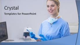  Presentation with nursing to nurse communication - Presentation theme having oral communication - portrait of smiling nurse using background and a lemonade colored foreground