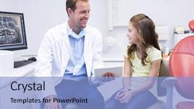  Presentation with dentist - Beautiful theme featuring oral communication - smiling dentist interacting with young backdrop and a  colored foreground