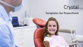  Presentation with work in clinic dental surgery - Beautiful presentation theme featuring oral communication - smiling dentist talking to young backdrop and a  colored foreground