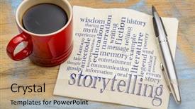  Presentation with storytelling - Presentation having oral communication - storytelling word cloud - handwriting background and a coral colored foreground
