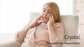  Presentation with home - Cool new slide deck with oral disease - senior woman suffering from toothache backdrop and a soft green colored foreground