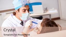  Presentation with doctor - Amazing slide deck having oral disease - young woman visting male doctor backdrop and a  colored foreground