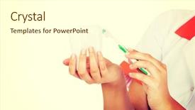  Presentation with kidney transplant holding a model - Beautiful slide deck featuring oral dosage form - hands holding toothbrush and tooth backdrop and a  colored foreground