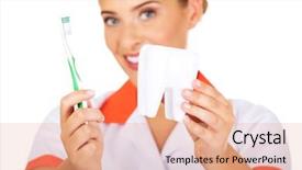  Presentation with dentist - Beautiful theme featuring oral dosage form - young dentist woman with toothbrush backdrop and a coral colored foreground