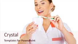  Presentation with dentist - Beautiful theme featuring oral dosage form - young dentist woman with toothbrush backdrop and a lemonade colored foreground